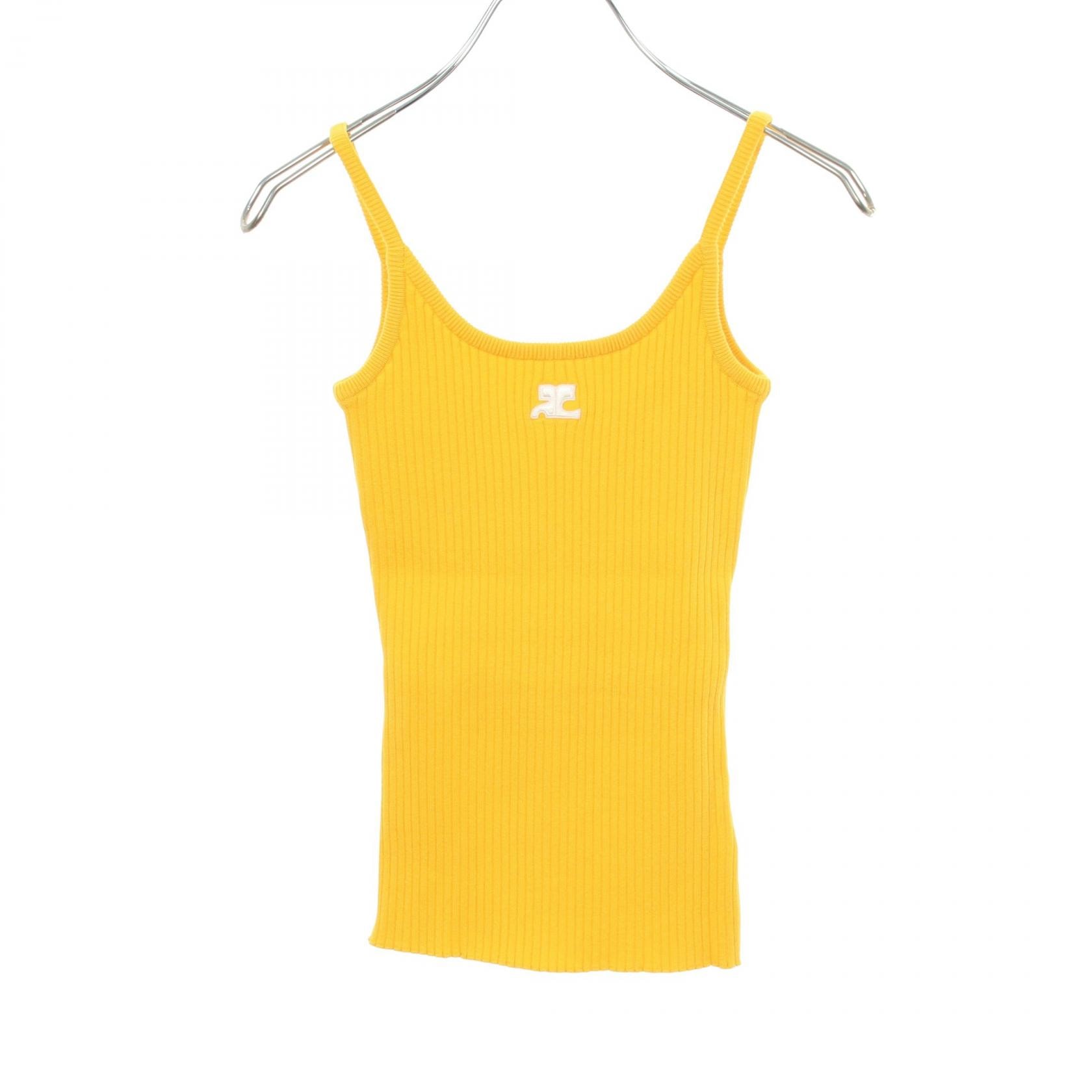 クレージュ courreges ロゴ ニット キャミソール 衣料品 トップス ビスコース / ポリエステル レディース イエロー系 / ホワイト系 【中古】