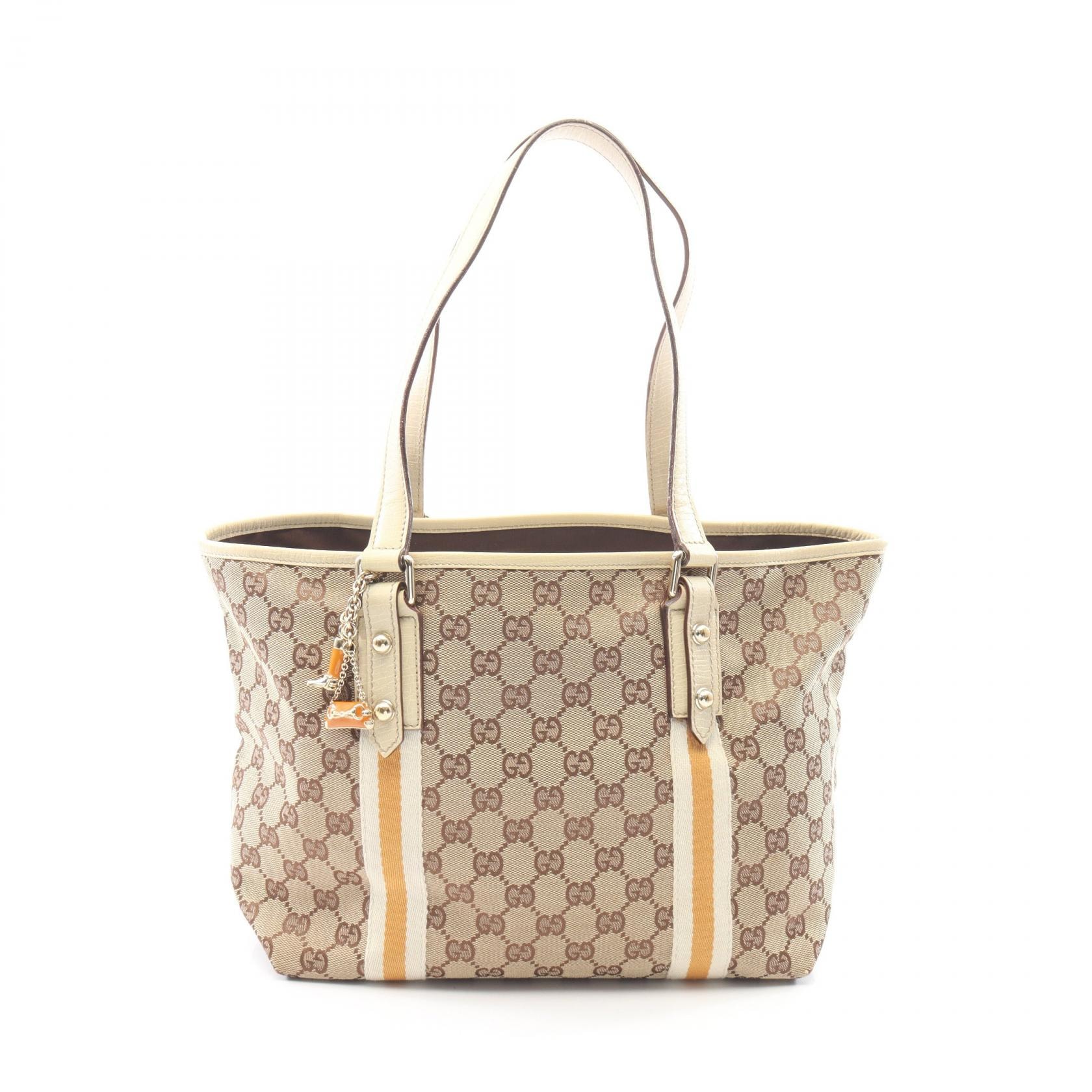 グッチ GUCCI GGキャンバス シェリーライン トートバッグ バッグ キャンバス レザー レディース ベージュ系 / アイボリー系 / オレンジ系 137396 【中古】