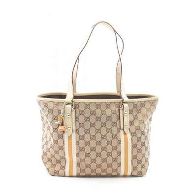 グッチ GUCCI GGキャンバス シェリーライン トートバッグ バッグ キャンバス レザー レディース ベージュ系 / アイボリー系 / オレンジ系 137396 【中古】