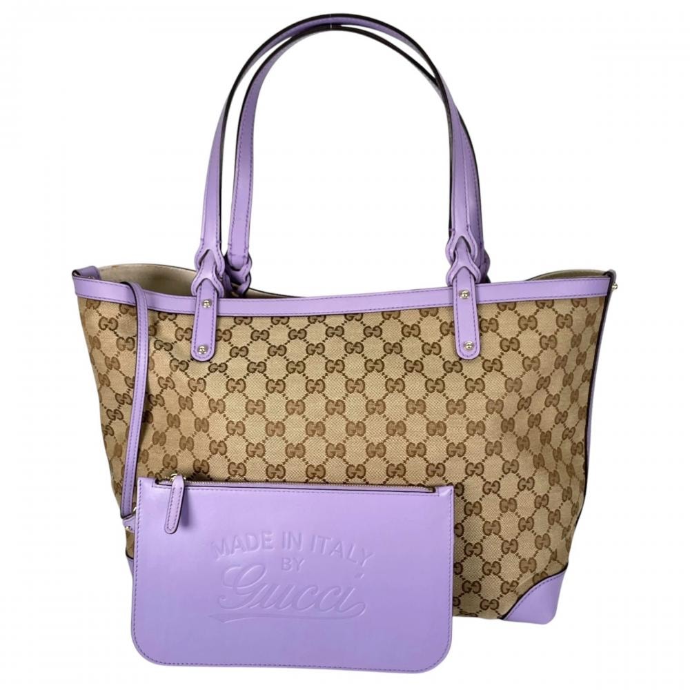 GUCCI グッチ トートバッグ ポーチ付き 247209 GGキャンバス カーフ パープル 紫
ゴールド金具 レディース【中古品】