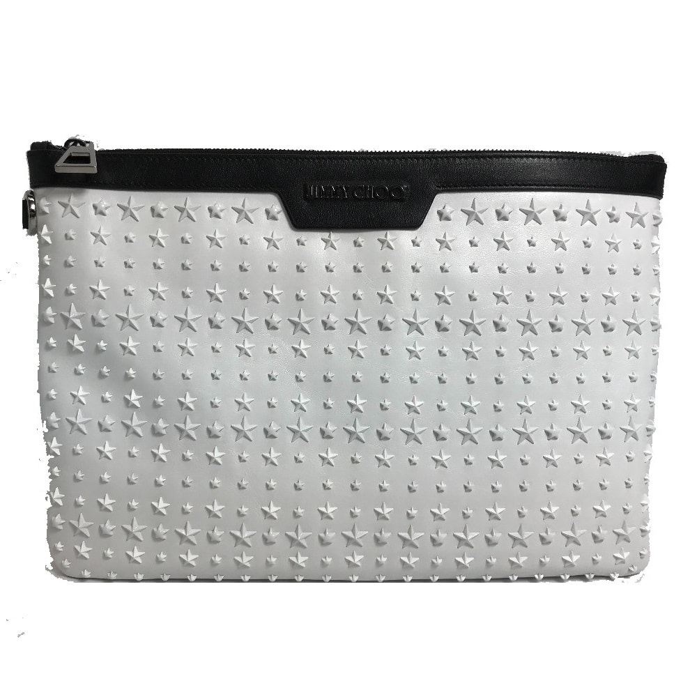 ジミーチュウ JIMMY CHOO DEREK(デレク) スタースタッズ カバン セカンドバッグ クラッチバッグ レザー ホワイト×ブラック 未使用