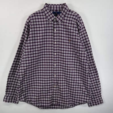 古着 ラルフローレン RALPH LAUREN 長袖シャツ ボタンダウンシャツ ワンポイント 大きいサイズ 14041 パープル系 チェック メンズ