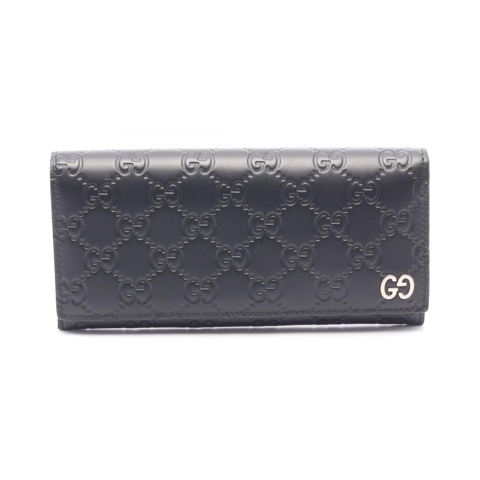 グッチ GUCCI DORIAN グッチシマ 二つ折り長財布 財布 レザー レディース ブラック系 481727 【中古】