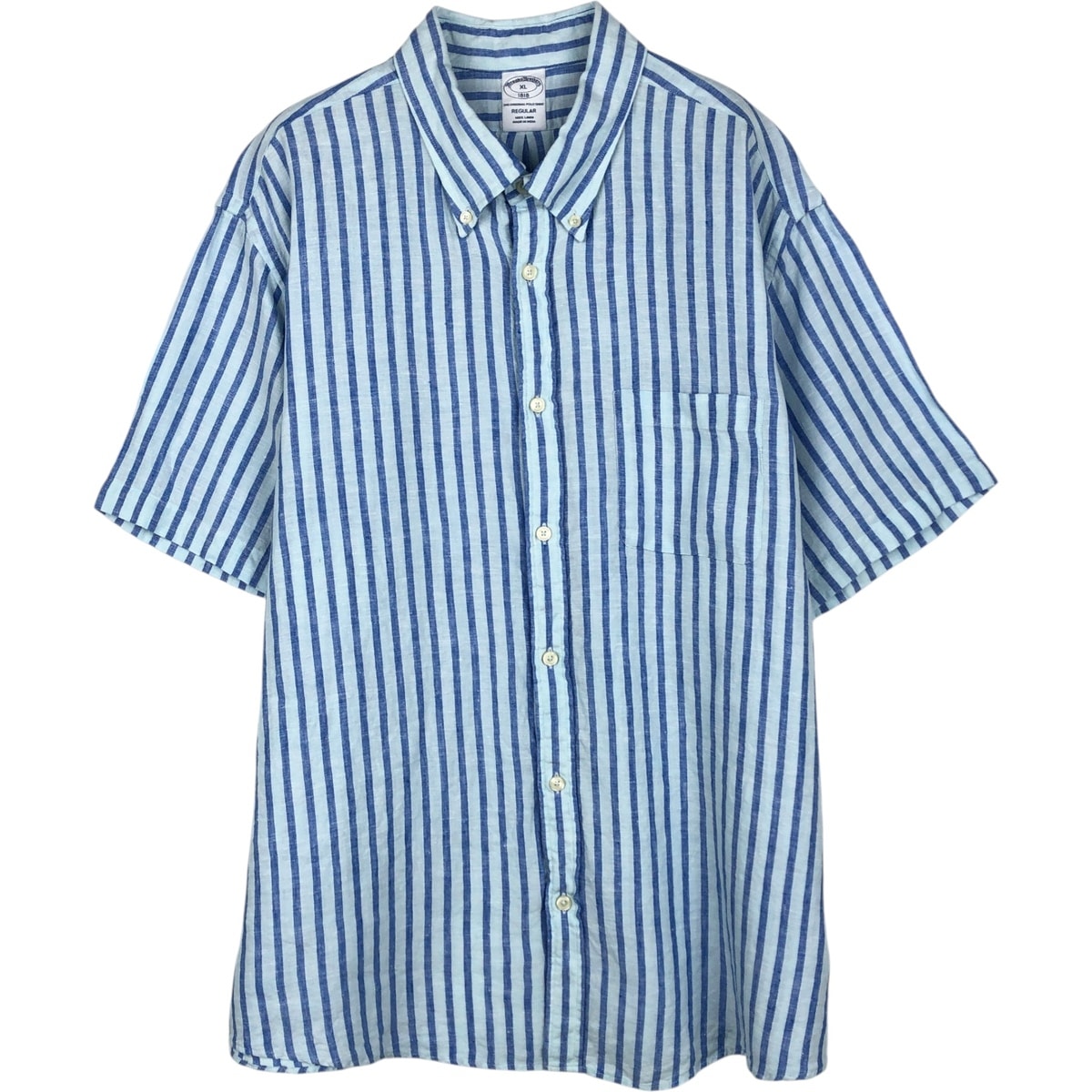 古着 ブルックスブラザーズ Brooks Brothers 1818 ストライプ柄 半袖 リネン ボタンダウンシャツ メンズXL相当/eaa650797
