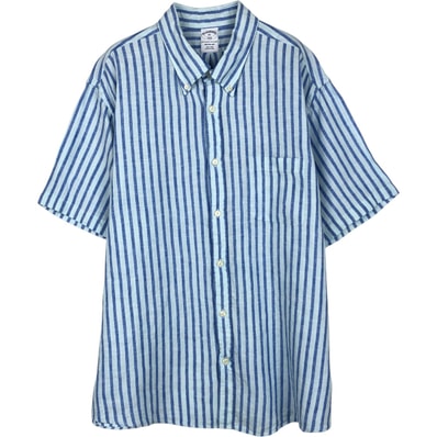 古着 ブルックスブラザーズ Brooks Brothers 1818 ストライプ柄 半袖 リネン ボタンダウンシャツ メンズXL相当/eaa650797