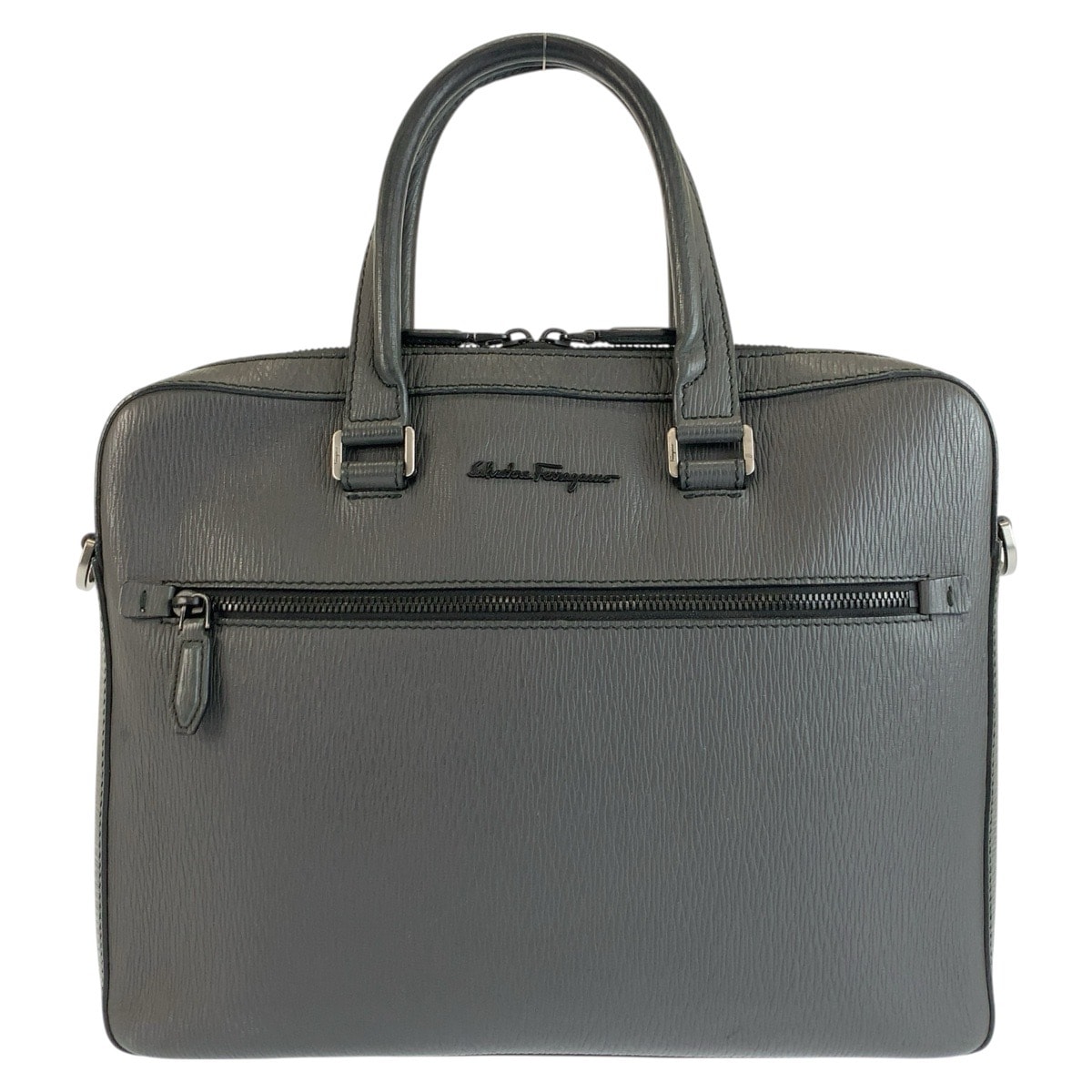 美品 Salvatore Ferragamo サルヴァトーレフェラガモ グレー レザー ビジネスバッグ ブリーフケース 604597 【中古】
