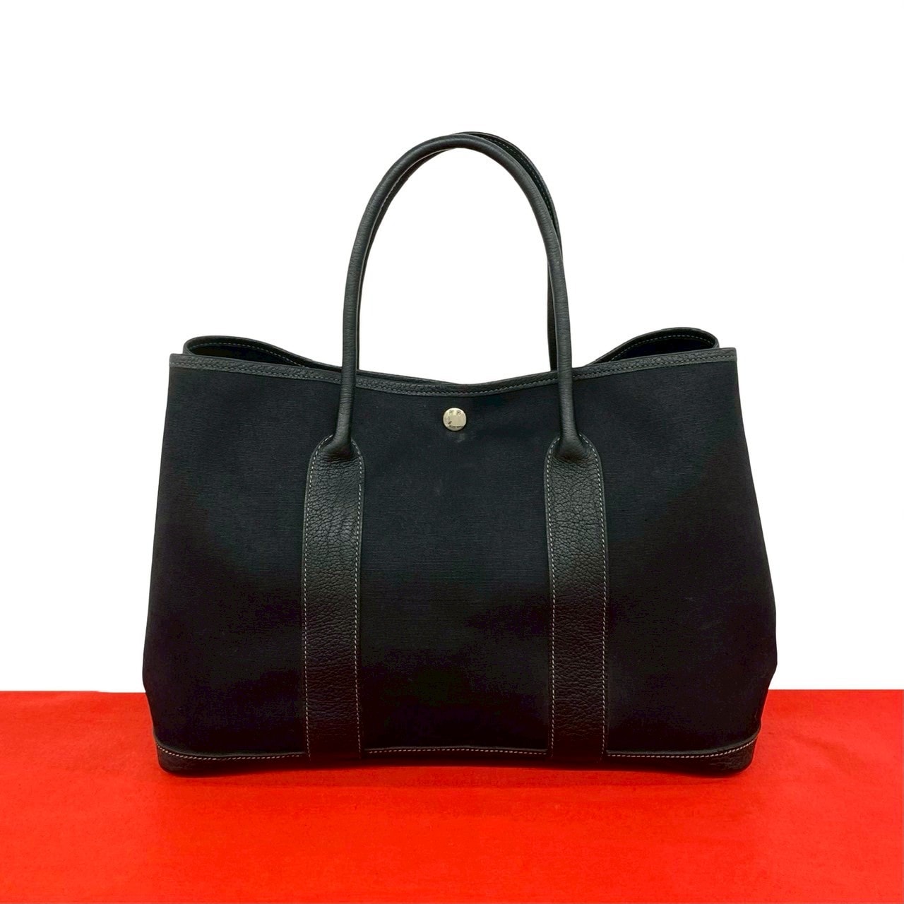 HERMES エルメス ガーデンパーティ PM トワルオフィシエ レザー トートバッグ ブラック
 28816