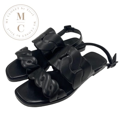 エルメス HERMES グレース サンダル 靴 シューズ レザー ブラック 黒 フラットサンダル