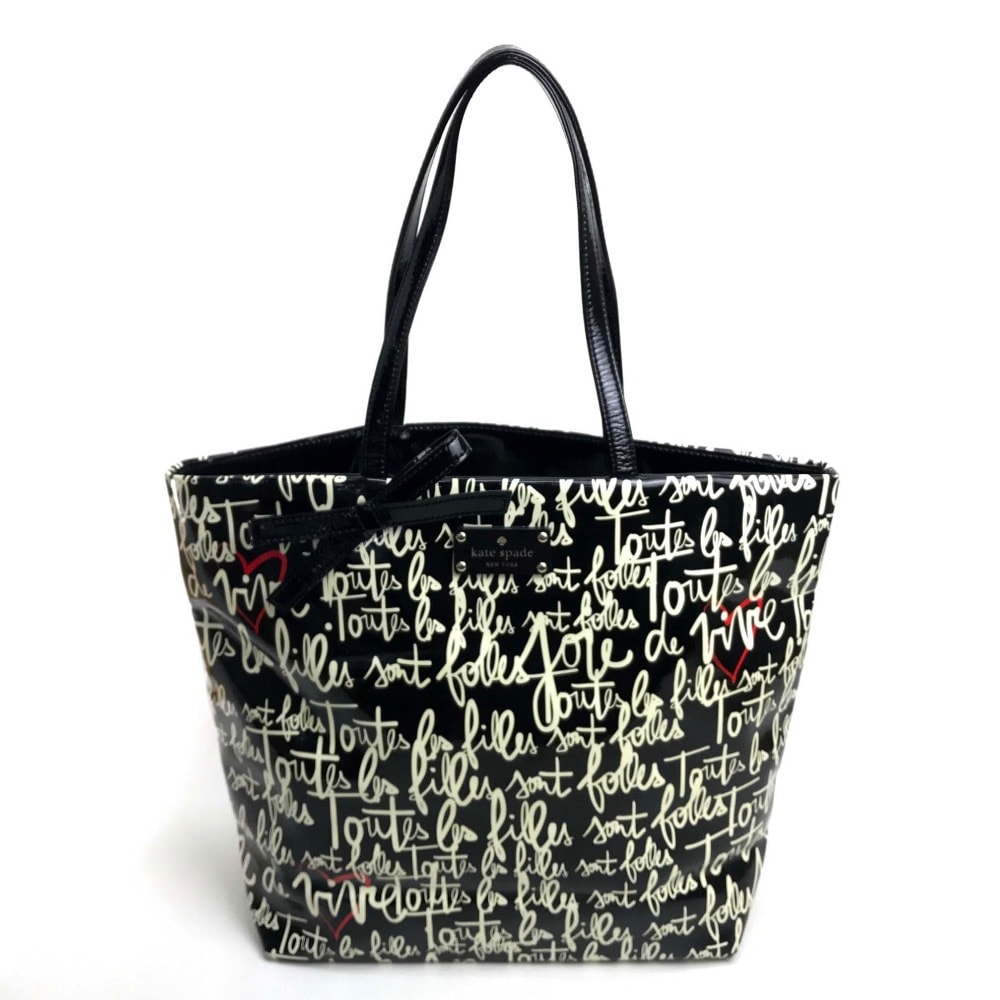 ケイトスペード Kate Spade ギャランス・ドレ コラボ リボン付き 肩掛け カバン ショルダーバッグ トートバッグ エナメル ブラック