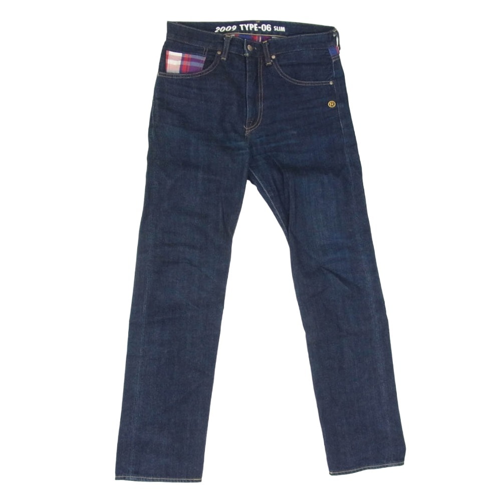 A BATHING APE アベイシングエイプ 001DPA301001X 2009 TYPE-06 SLIM スリム チェック切替 デニム パンツ インディゴブルー系 S【中古】