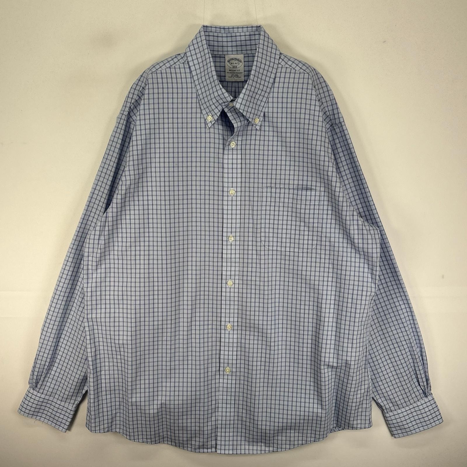 古着 ブルックスブラザーズ Brooks Brothers 長袖シャツ ボタンダウン 胸ポケット L  ブルー系 チェック メンズ