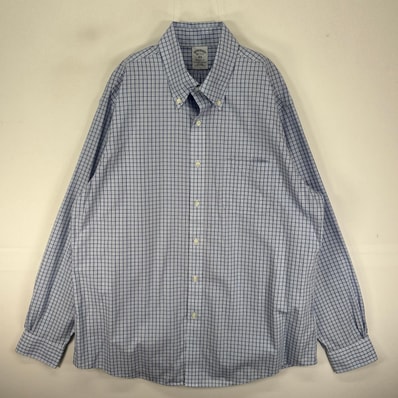 古着 ブルックスブラザーズ Brooks Brothers 長袖シャツ ボタンダウン 胸ポケット L ブルー系 チェック メンズ
