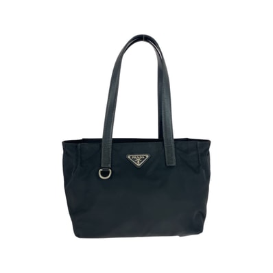 美品 PRADA プラダ テスート サフィアーノ 三角ロゴプレート ブラック 黒 シルバー金具 ナイロン レザー/ トートバッグ ショルダーバッグ 505380 【中古】