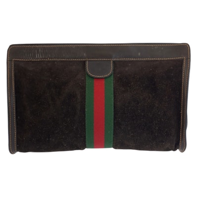 GUCCI グッチ ヴィンテージ シェリーライン ブラウン スウェード レザー/ クラッチバッグ セカンドバッグ 602134 【中古】