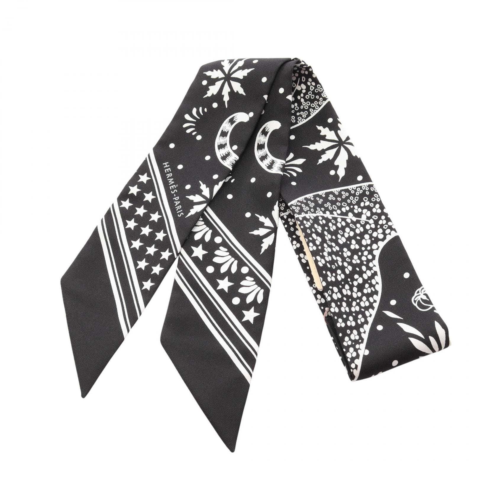 エルメス HERMES ツイリー Les Leopards Bandana スカーフ 衣料品 シルク シルク ホワイト レディース ブラック系 / ホワイト系 【中古】