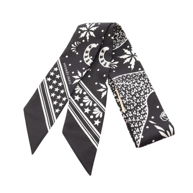 エルメス HERMES ツイリー Les Leopards Bandana スカーフ 衣料品 シルク シルク ホワイト レディース ブラック系 / ホワイト系 【中古】