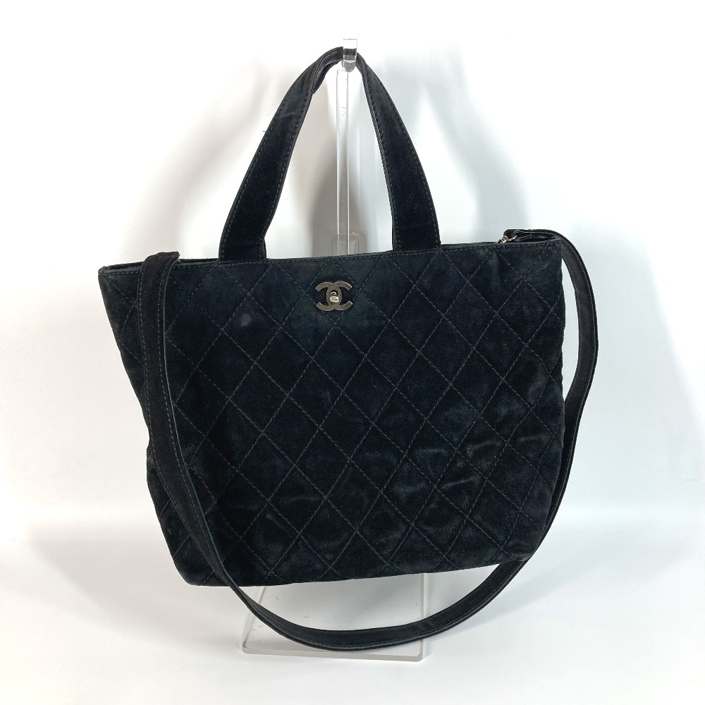 シャネル CHANEL CC ココマーク ターンロック マトラッセ キルティング ショルダーバッグ 肩掛け カバン 2WAYバッグ 斜め掛け トートバッグ スエード ブラック