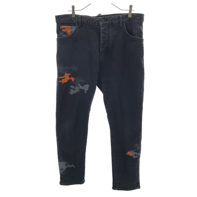 Emporio Armani エンポリオアルマーニ モーリシャス製 カモフラパッチワーク ボタンフライ デニムパンツ w30 グレー アフリカコットン