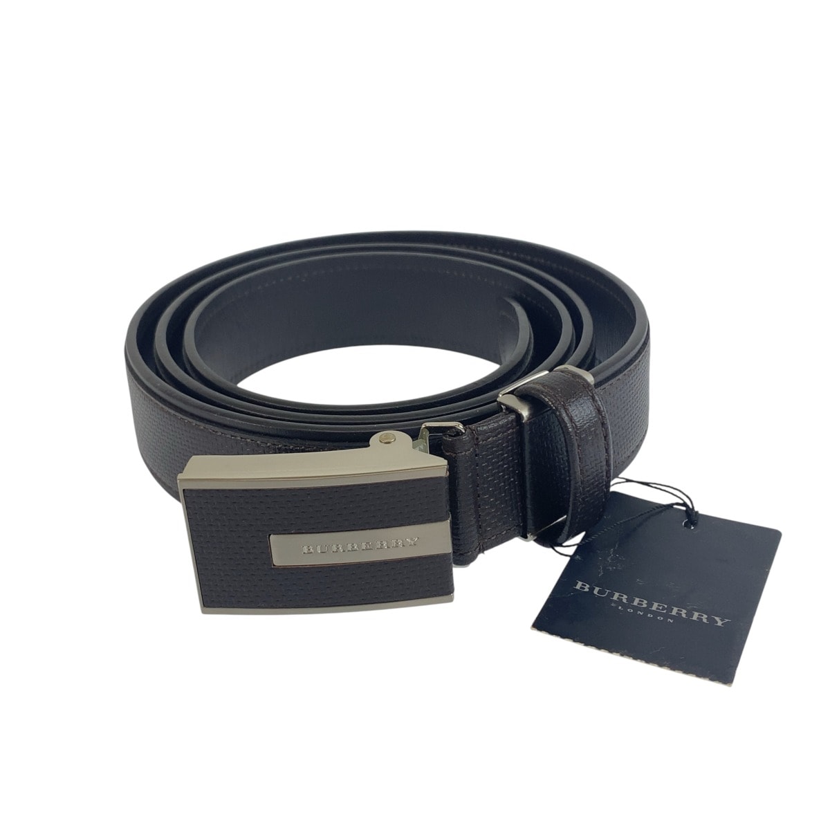 BURBERRY バーバリー ブラウン シルバー レザー ベルト メンズ 1-0294246 【中古】