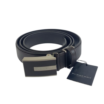 BURBERRY バーバリー ブラウン シルバー レザー ベルト メンズ 1-0294246 【中古】