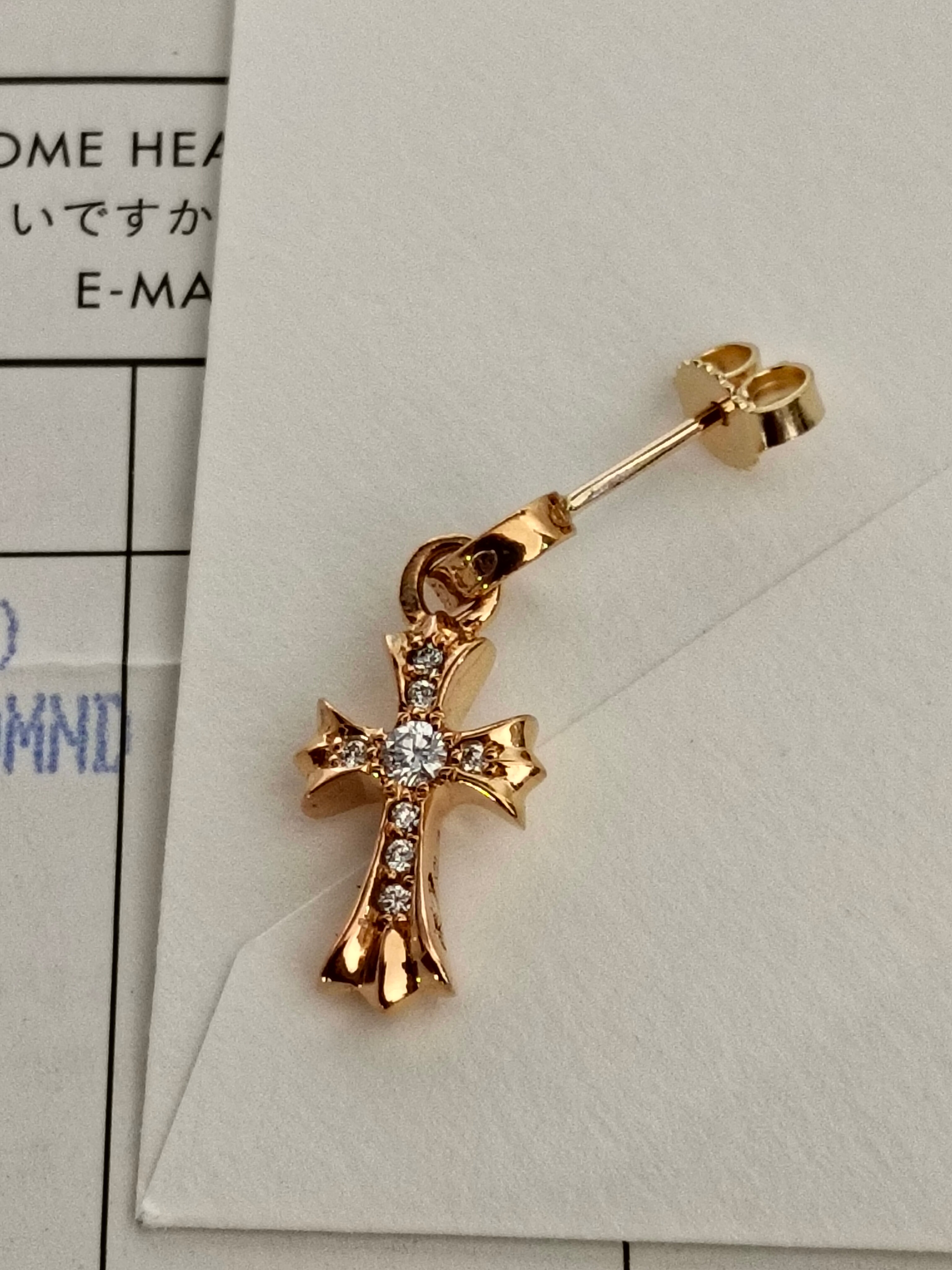 クロムハーツ 22K CH クロス ベビーファット ピアス w/ ダイヤモンド