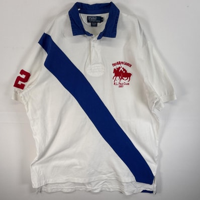 古着 ポロバイラルフローレン Polo by Ralph Lauren 鹿の子 半袖 ラガーシャツ ビッグポニー 大きいサイズ XL ホワイト系 ツートン メンズ