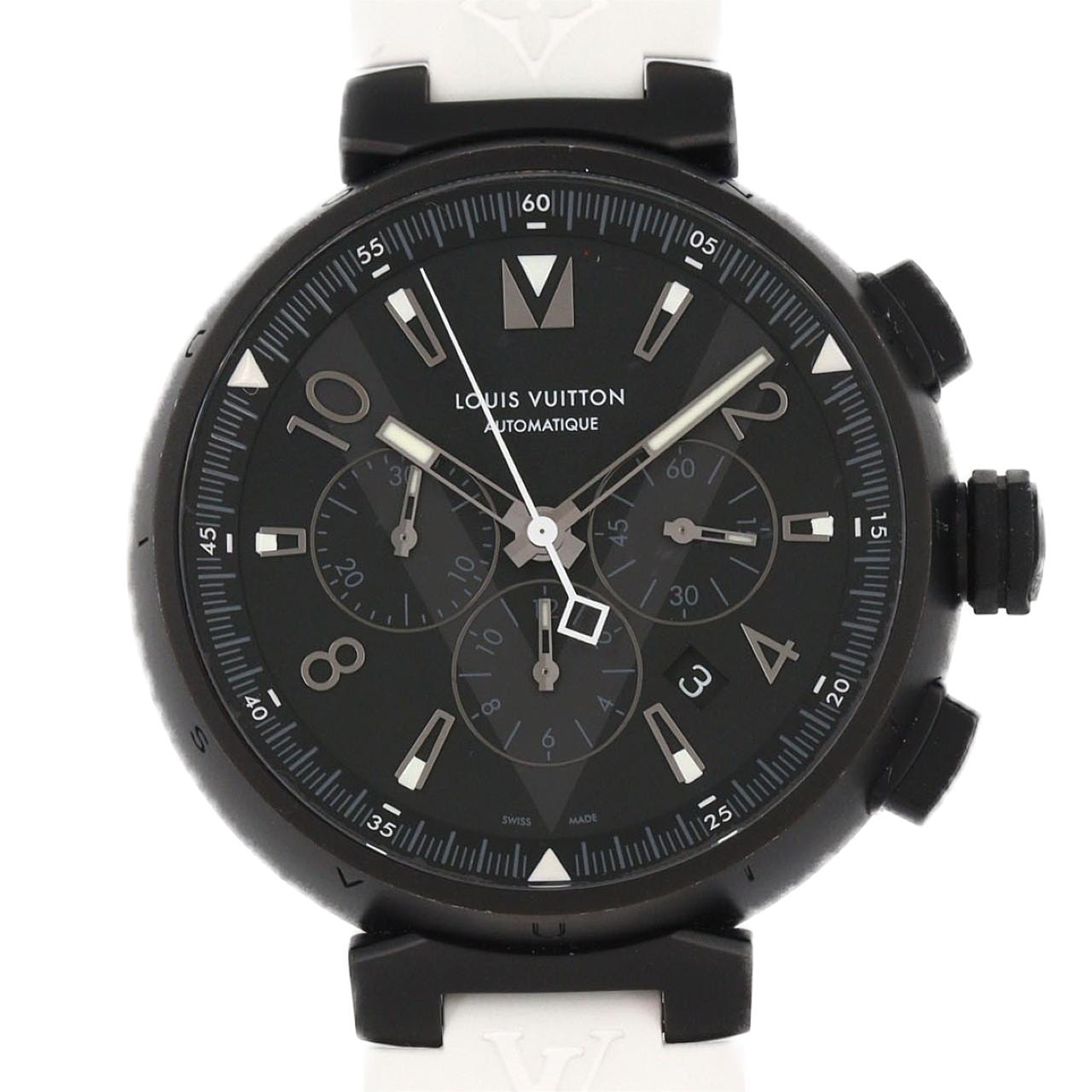 【ノーメンテナンス還元価格】ルイヴィトン タンブールオールブラッククロノグラフ Q1A62 SS 自動巻
