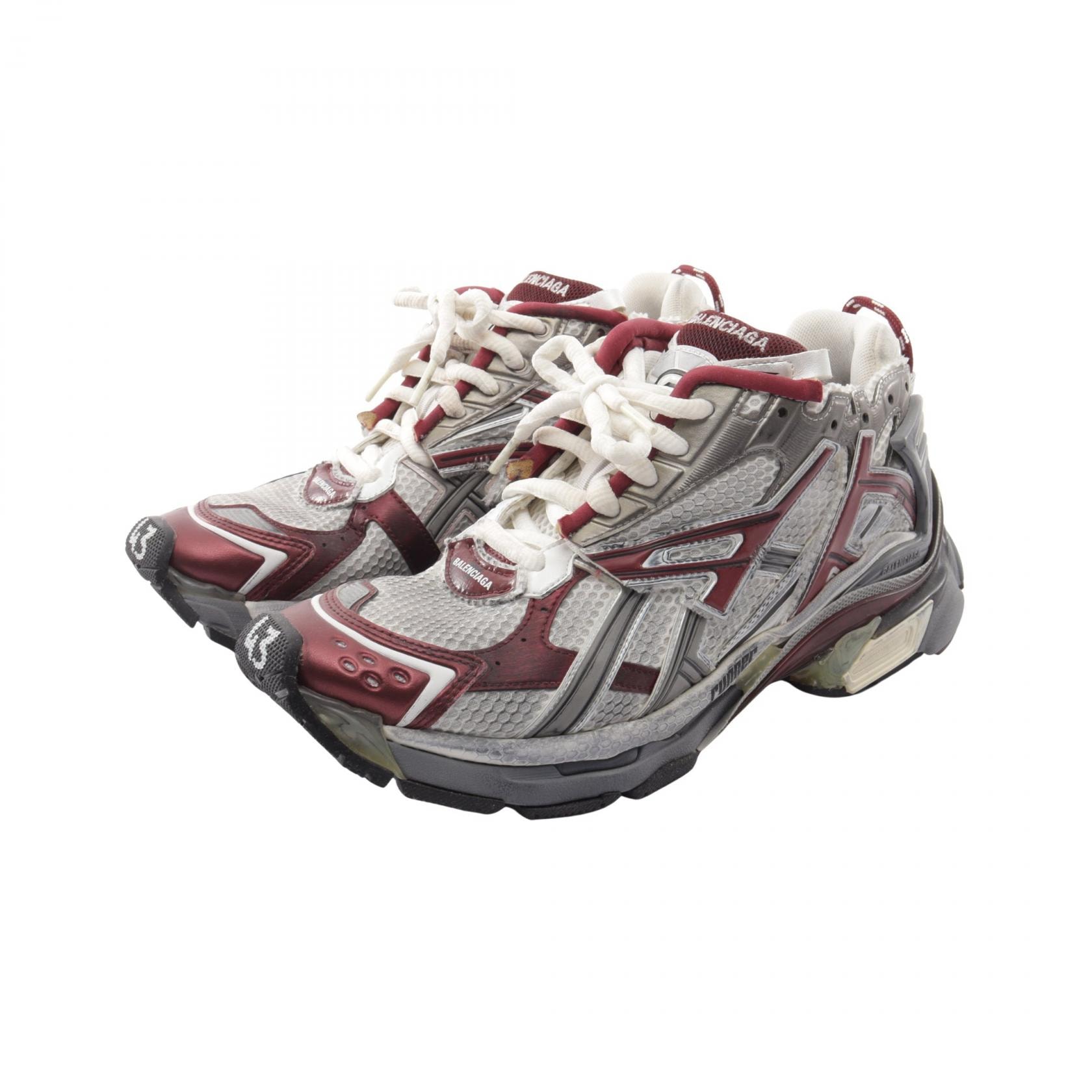 バレンシアガ BALENCIAGA RUNNER ランナー ユーズド加工 スニーカー 靴 ファブリック メンズ グレー系 / ボルドー系 677403 【中古】