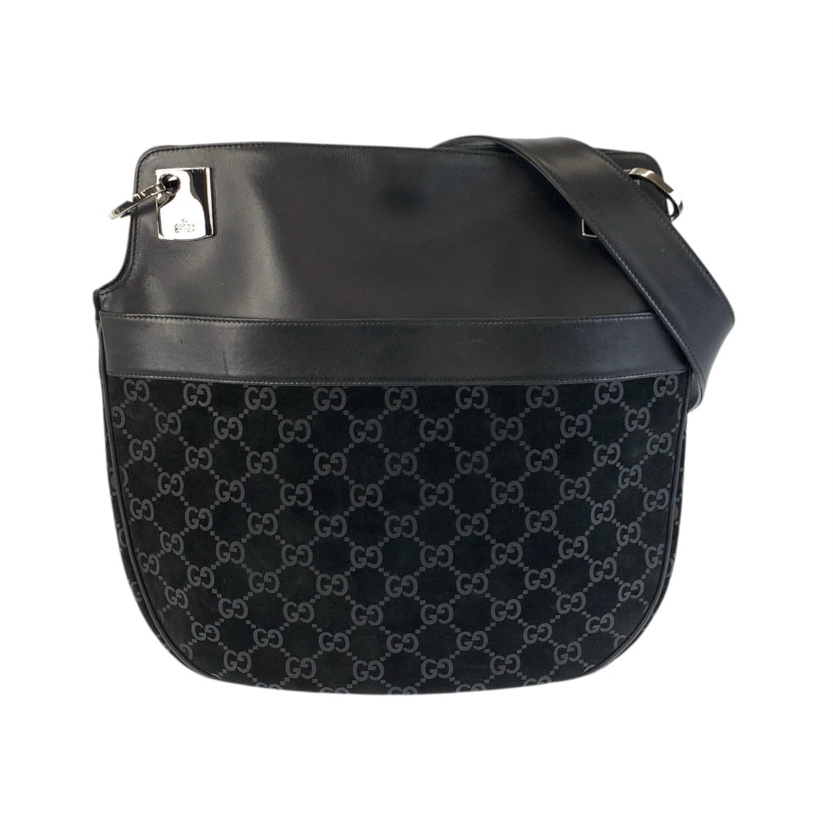 美品 GUCCI グッチ ブラック 黒 シルバー金具 スウェード レザー/ ショルダーバッグ 505732 【中古】
