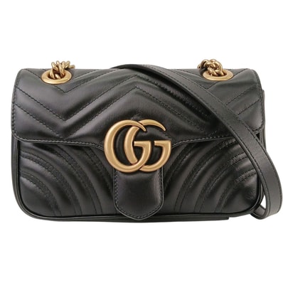 GUCCI グッチ GGマーモント ミニ チェーンショルダーバッグ キルティング ショルダーバッグ 446744 レザー ブラック レディース【中古】