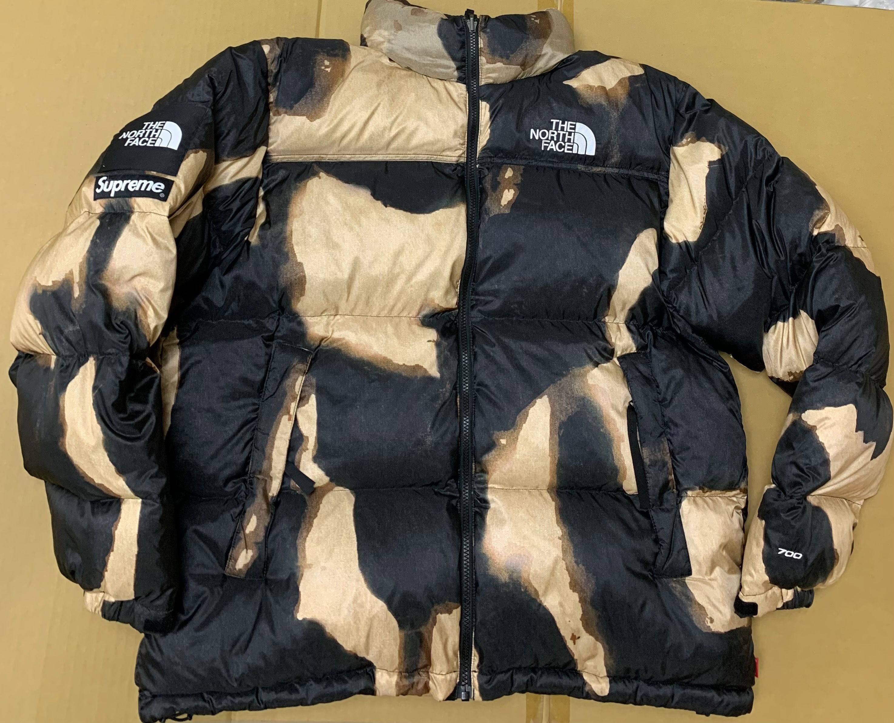 Supreme x The North Face Bleached Denim Print Nuptse Jacket "Black"