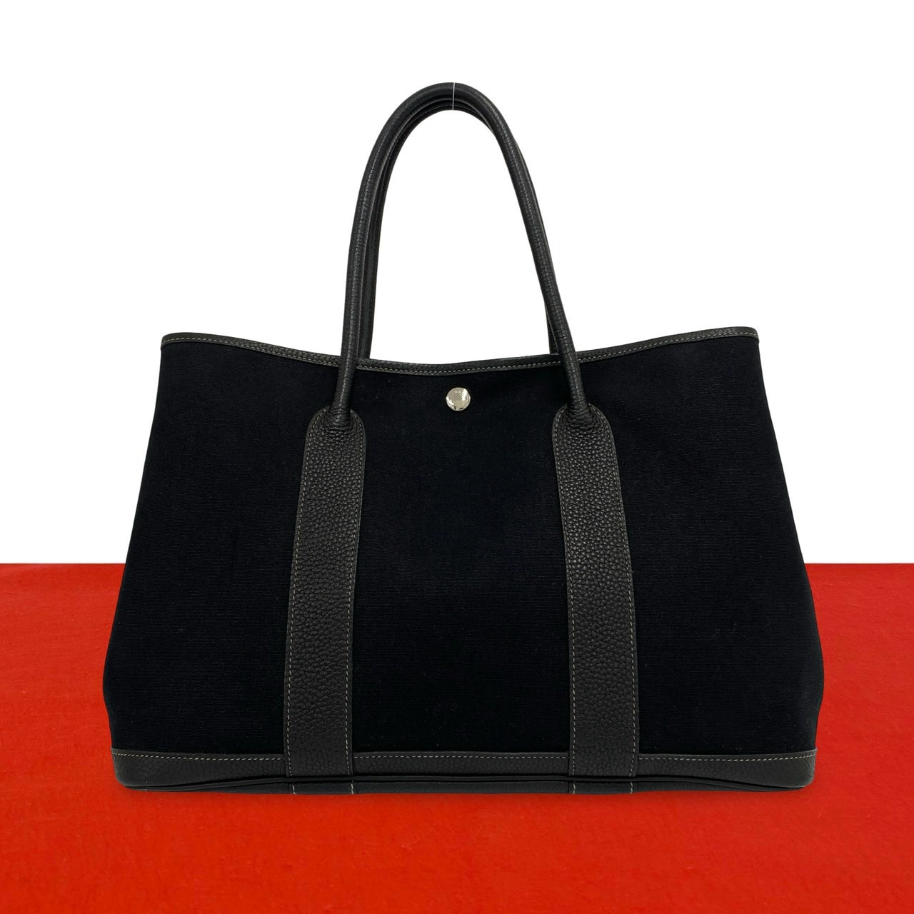 HERMES エルメス ガーデンパーティ PM トワルオフィシエ ブッフル ハンドバッグ ブラック
28245