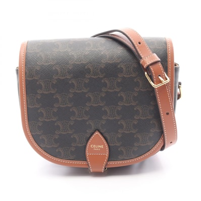 セリーヌ CELINE フォルコ ミディアムバッグ トリオンフ ショルダーバッグ バッグ PVCコーティングキャンバス レザー レディース ブラック系 / ブラウン系 【中古】