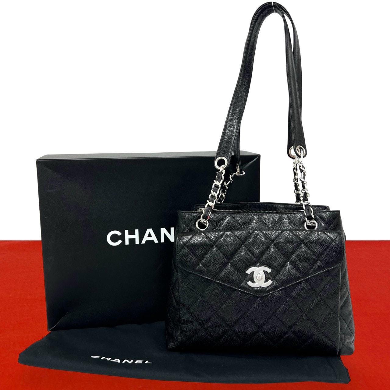 CHANEL シャネル マトラッセ ココマーク 金具 キャビアスキン トートバッグ ブラック
87765
