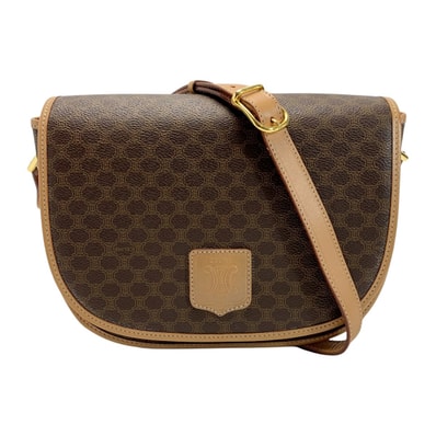 CELINE セリーヌ マカダム M14 ブラウン ショルダーバッグ レディース ゴールド金具