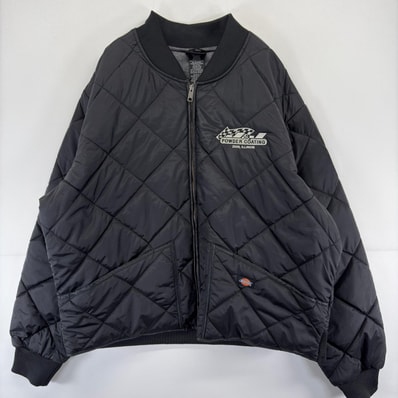 古着 ディッキーズ Dickies ジャケット フルジップ 刺繍 キルティング バックデザイン 大きいサイズ ワーク 2XL ブラック メンズ