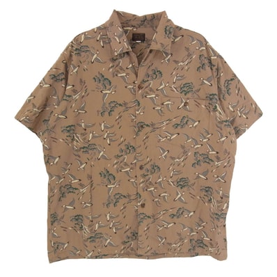 DELUXE デラックス 半袖シャツ 総柄 コットン 半袖 アロハ シャツ ブラウン系 M【中古】