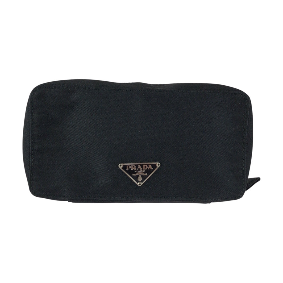 美品 PRADA プラダ テスート 三角ロゴプレート ブラック 黒 シルバー金具 ナイロン ポーチ メイクポーチ 小物入れ 601937 【中古】