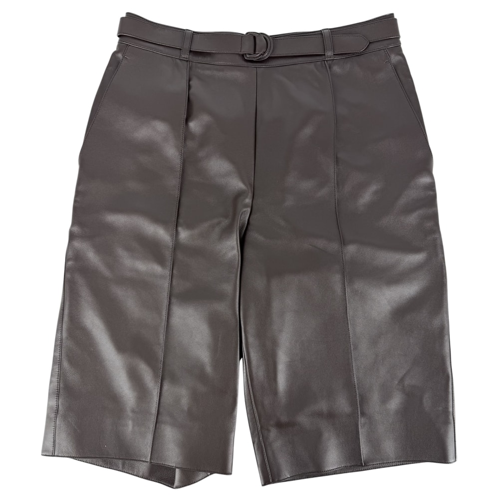 HERMES エルメス パンツ ハーフパンツ 膝丈 アパレル ボトムス 38 5H1421D3 ブラウン 茶 ラムスキン    レディース 春 冬 美品【中古品】