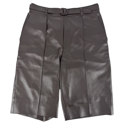 HERMES エルメス パンツ ハーフパンツ 膝丈 アパレル ボトムス 38 5H1421D3 ブラウン 茶 ラムスキン レディース 春 冬 美品【中古品】