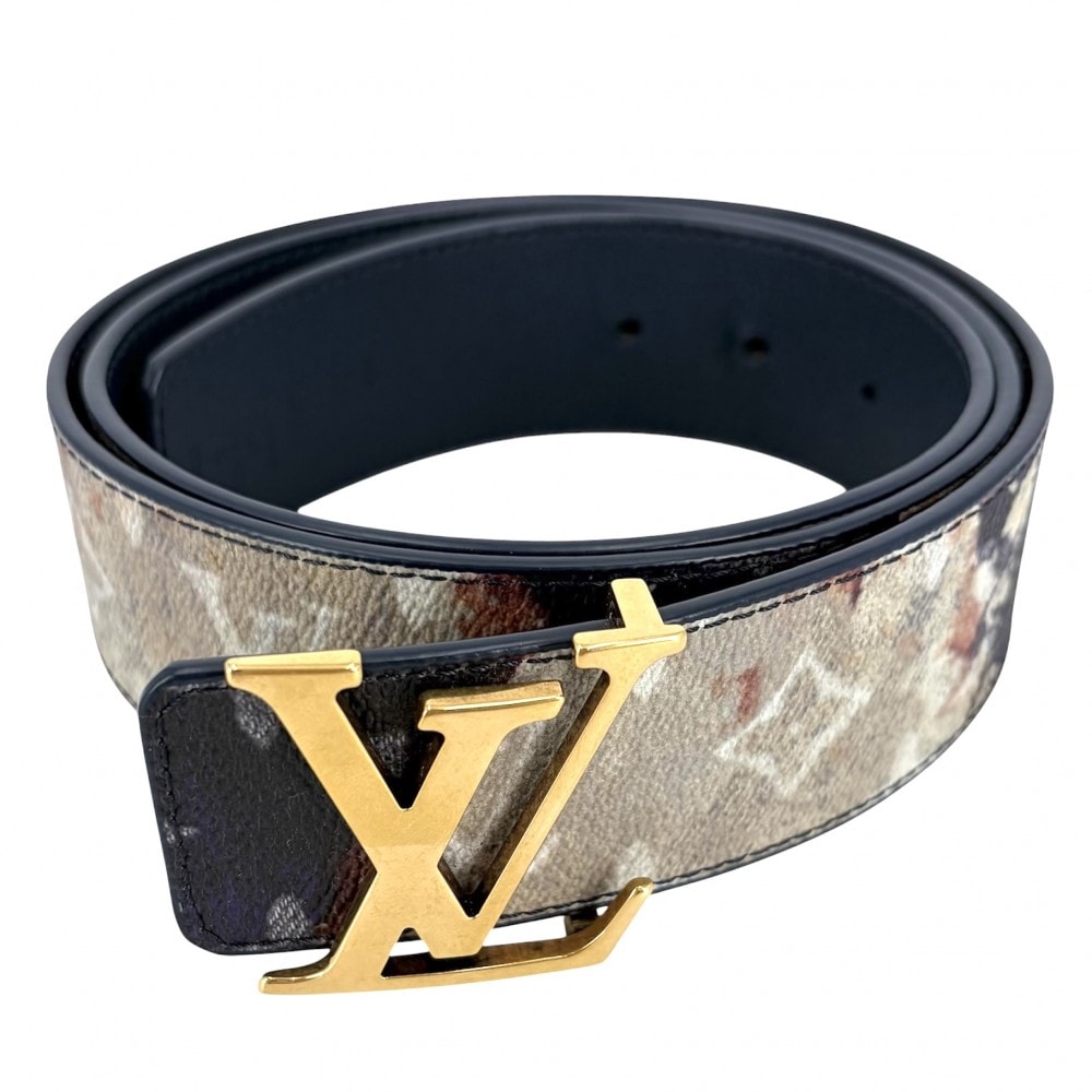 LOUIS VUITTON ルイヴィトン ベルト モノグラム イニシャル ファッションアイテム 95/38 M8402 レザー    ネイビー 紺 マルチカラー ゴールド金具 メンズ【中古品】