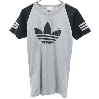 adidas アディダス 80s ヴィンテージ デサント製 トレフォイルロゴ 半袖 Tシャツ M-L グレー系