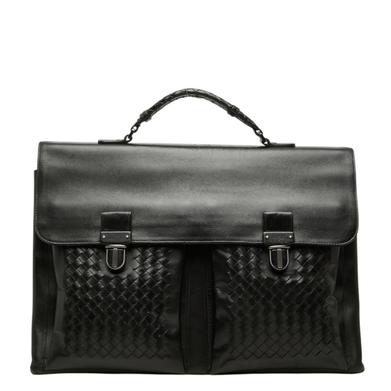 ボッテガヴェネタ イントレチャート ブリーフケース ビジネスバッグ 155172 ブラック レザー メンズ BOTTEGAVENETA 【中古】