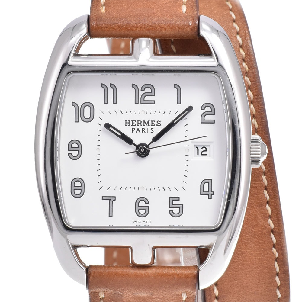 エルメス HERMES CT1.710 ケープコッド デイト ドゥブルトゥール ホワイト クォーツ ユニセックス 美品 腕時計 C#149665
