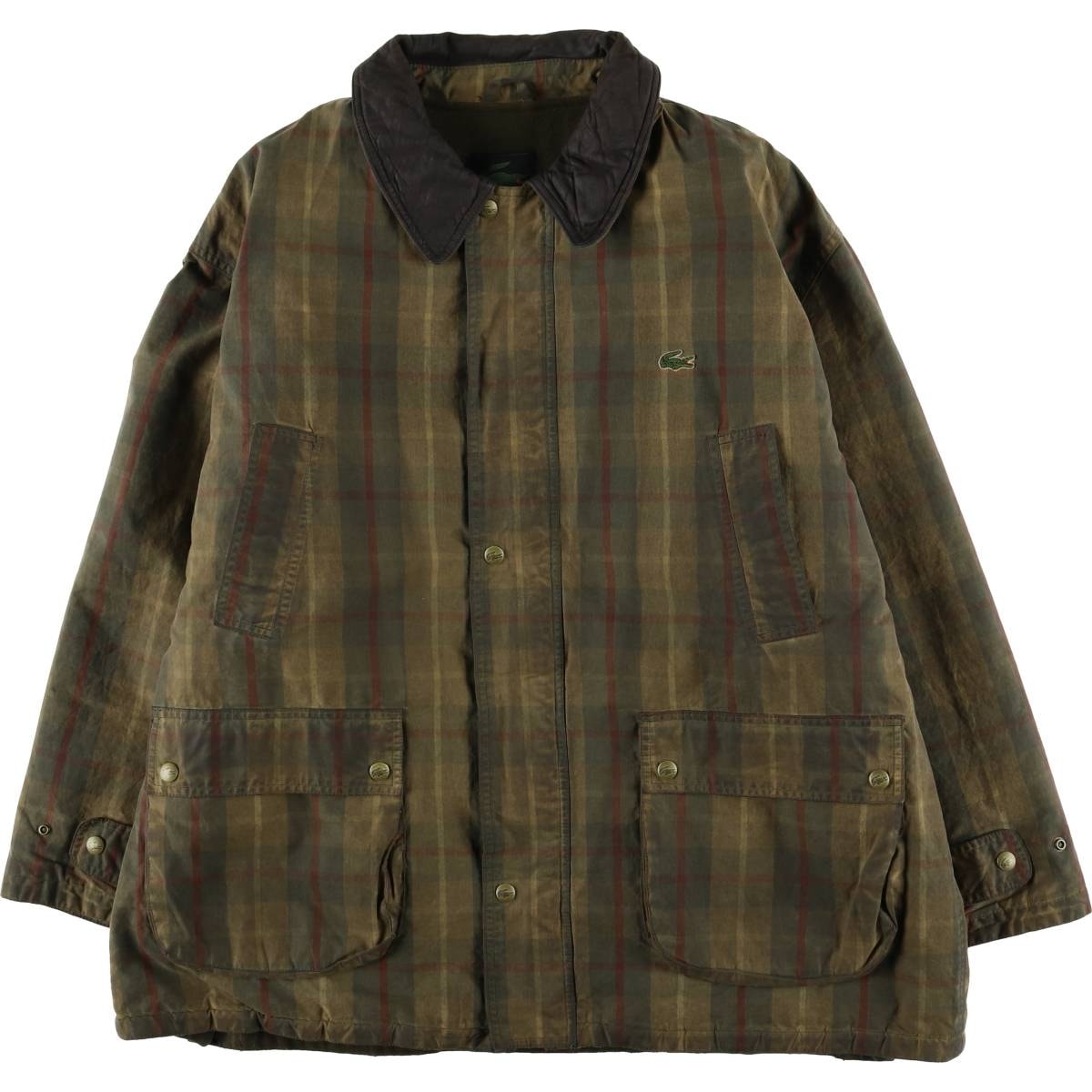 古着 ラコステ LACOSTE チェック柄 中綿入り ワックスコットン オイルドジャケット スペイン製 メンズXL相当/eaa614851