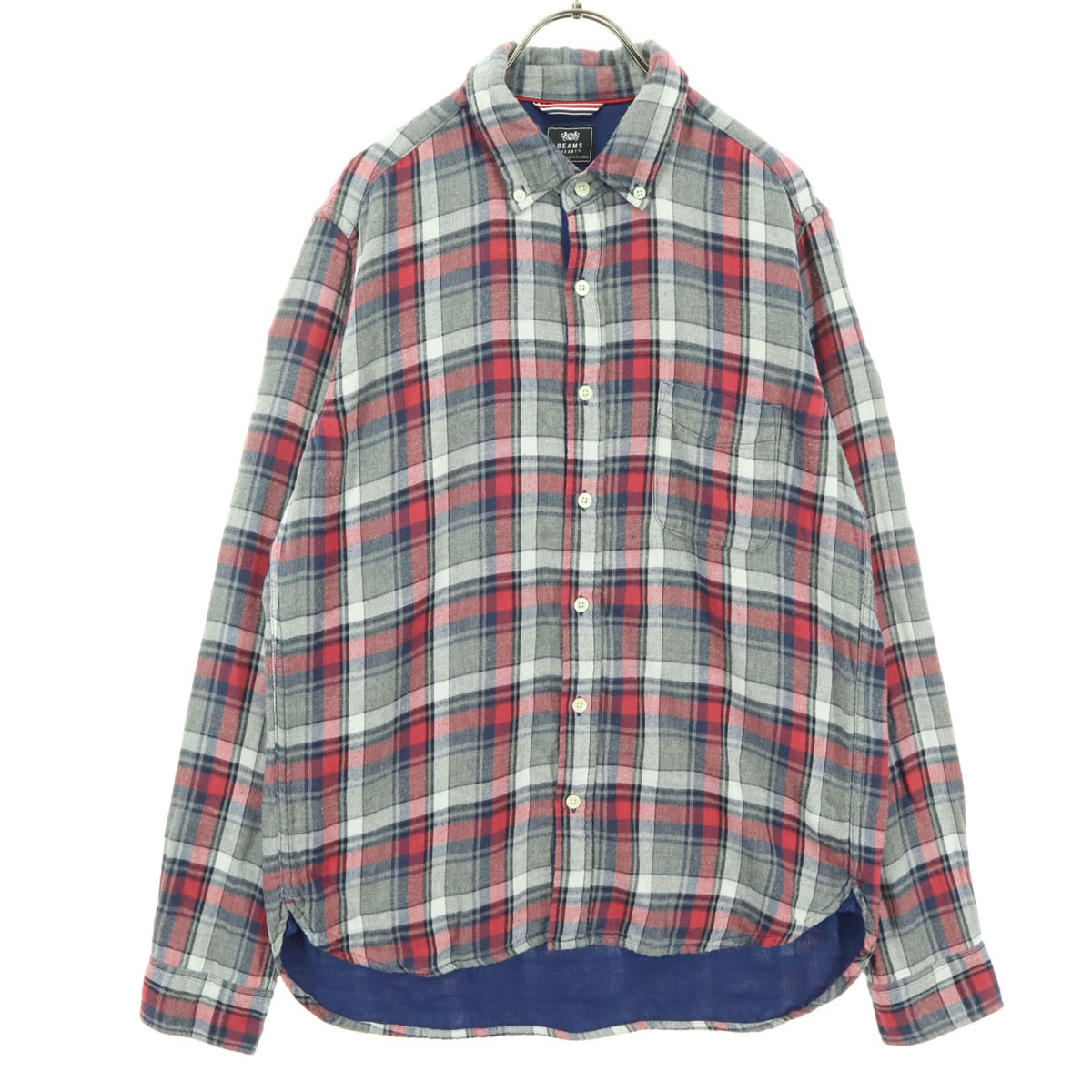 BEAMS HEART ビームスハート チェック柄 長袖 ボタンダウン コットンシャツ L グレー系