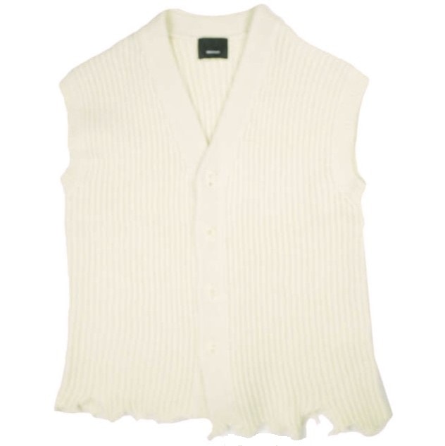 08sircus ゼロエイトサーカス 24AW 日本製 WOOL BROKEN KNIT CARDIGAN VEST ウールブロークンニットカーディガンベスト S24AW-KN05 1 ECRU ジレ 定価57,200円 トップス g25874