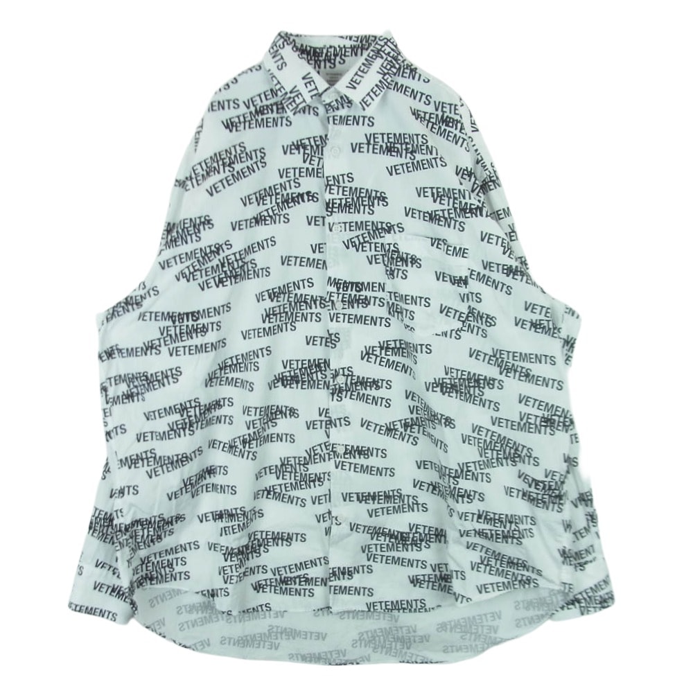 VETEMENTS ヴェトモン 22SS UE63SH161W スタンプロゴ 総柄 長袖 オーバーサイズ シャツ ホワイト系 ブラック系 S【中古】