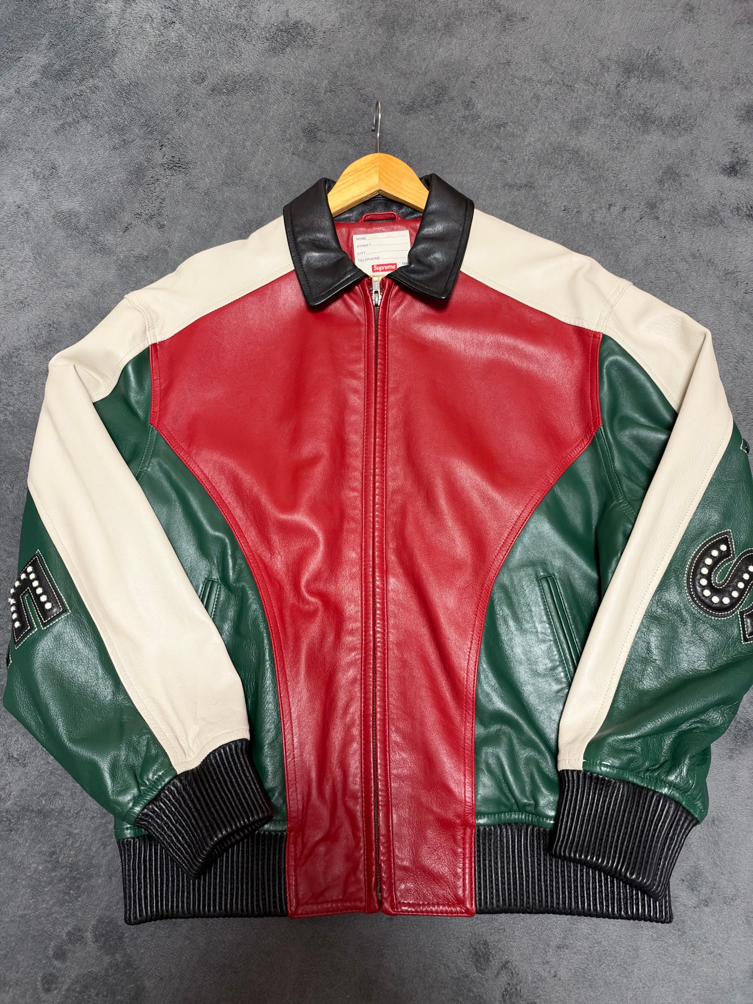Supreme Studded Arc Logo Leather Jacket "White"