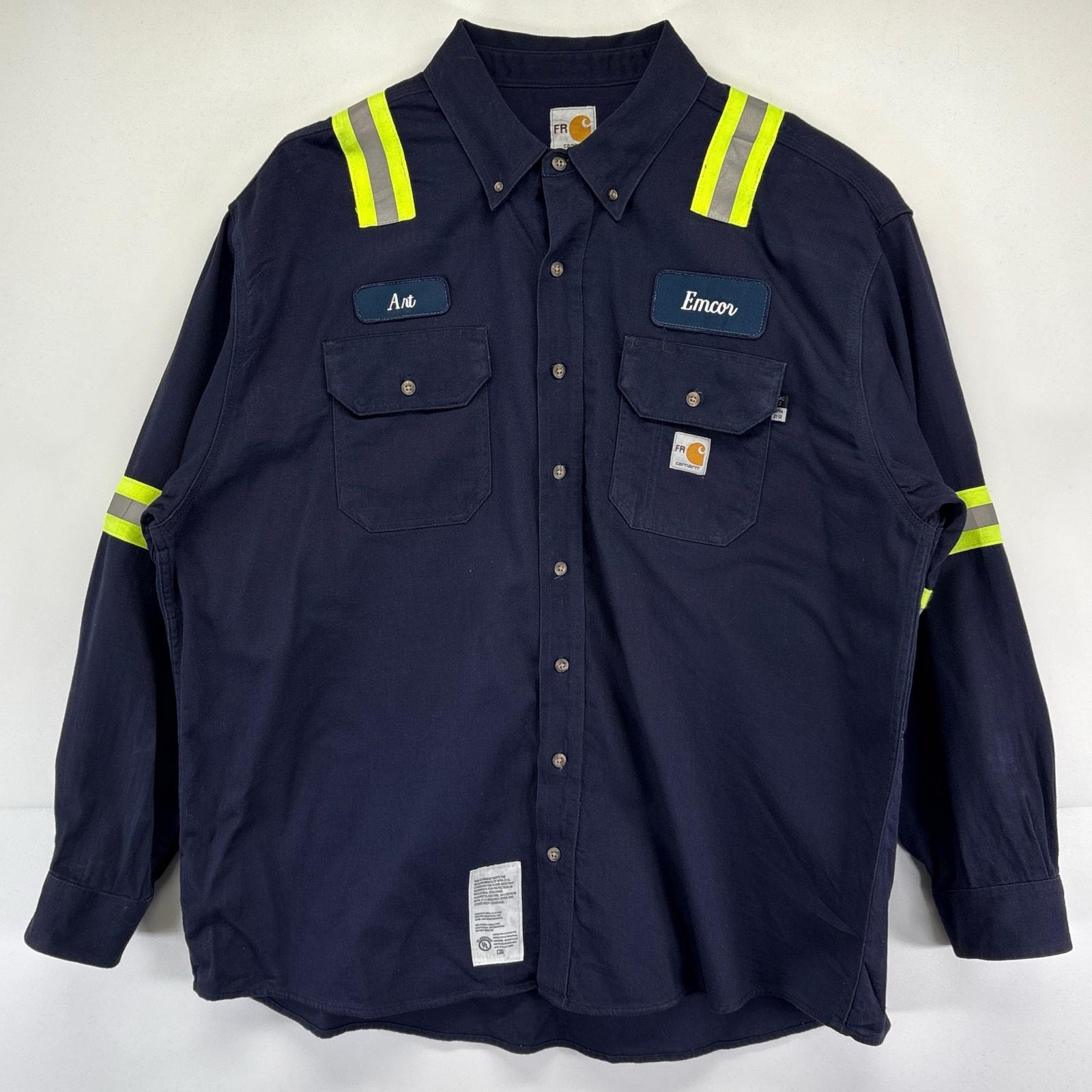 古着 カーハート Carhartt 長袖シャツ 大きいサイズ リフレクター ワークシャツ ワンポイントロゴ 2XL  ネイビー メンズ